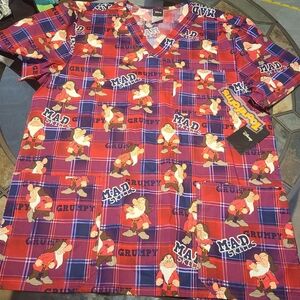 Tooniforms By Cherokee Disney Grumpy Mens Or Unisex Scrup Top, Size Medium NWT